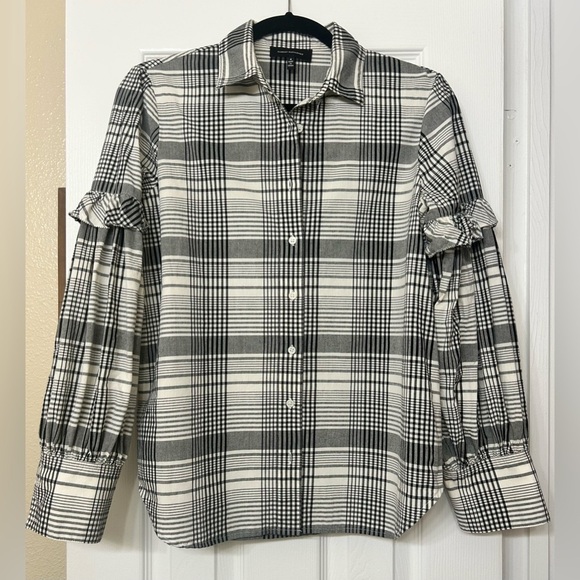 Robert Rodriguez Pauline Black and White Plaid Button Down Balloon Sleeve Top - Picture 5 of 6
